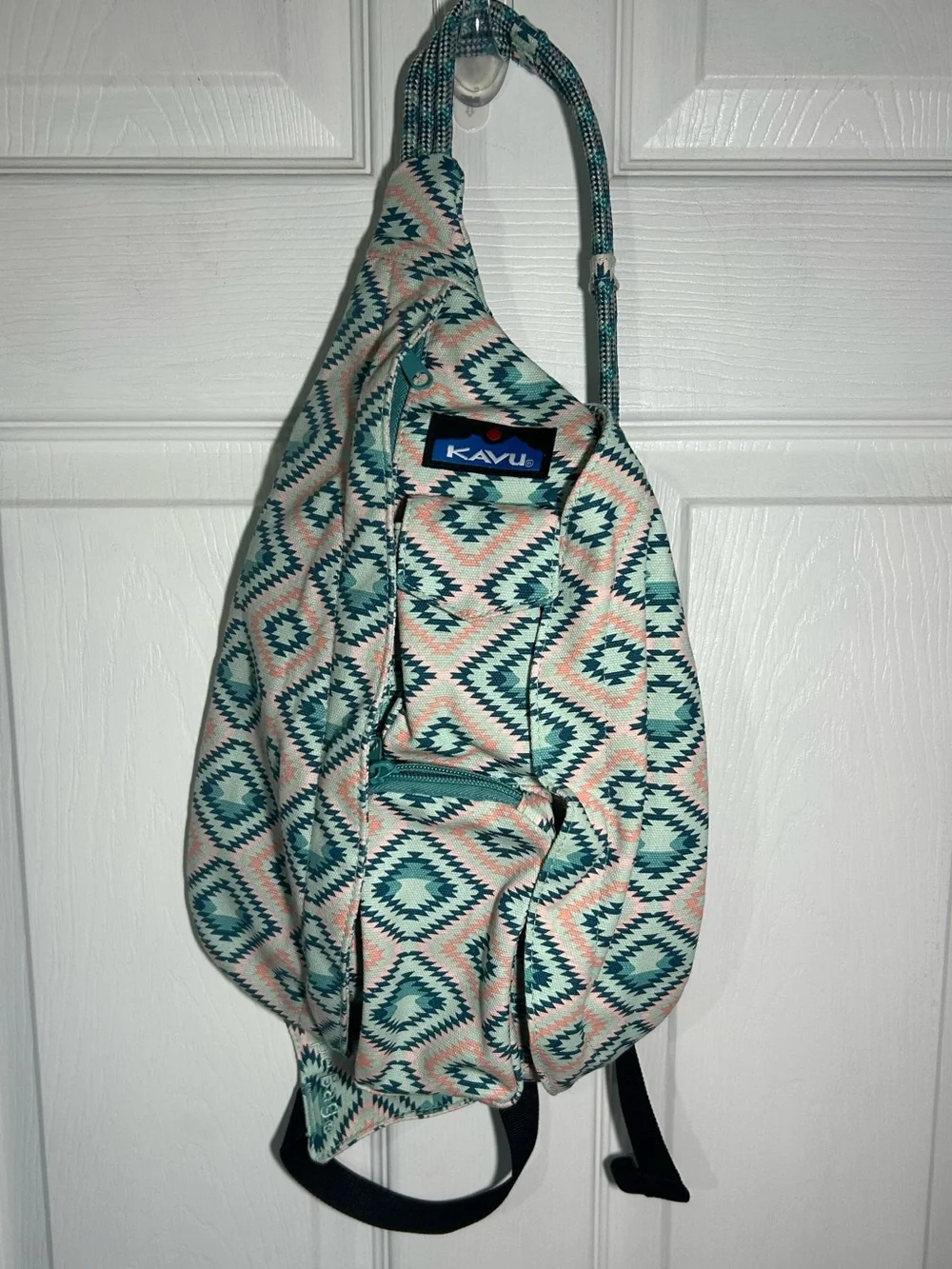 KAVU Rope Bag Sunset Diamond Teal Pink Aztec Sling Bag